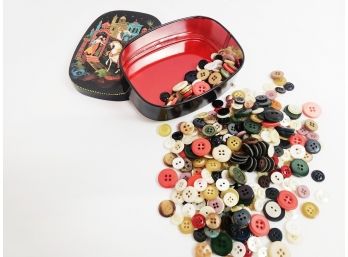 Vintage Fricke & Nacke West Germany Tin Box Filled With Assortment Of Buttons