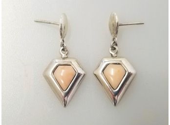 Vintage Sterling Silver & Pink Gem Stone Earrings