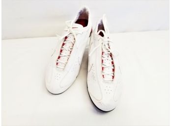 Women's Nike Shox White And Red Leather Tennis And Running Sneaker Style# 312563-111  Size 8