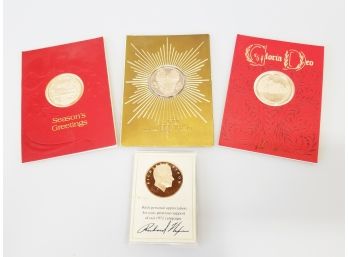 Three Collectible Christmas Coins & 1972 Re-elect Richard Nixon Coin