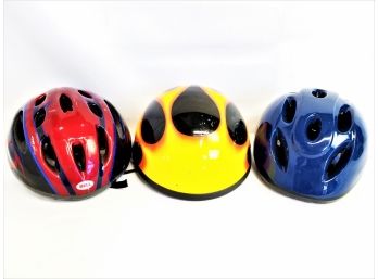Three Bike Helmets Of Various Sizes - Including Bell