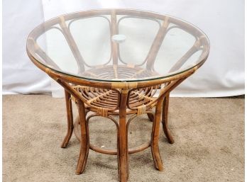 Vintage Bamboo Dining Table Glass Top