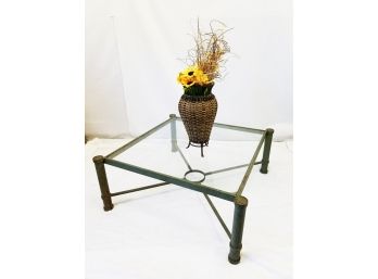 Metal Square Glass Top Patio Coffee Table,  Needs Paint