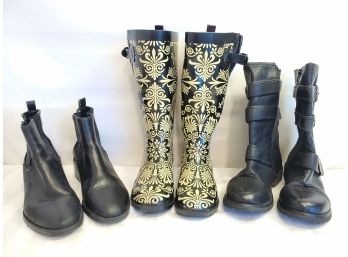 Three Pairs Ladies Boots - Leather Zara Woman, Roxy & Capelli Rain Boots