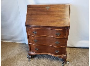 Handsome Vintage Hardwood Drop Leaf Secretary Desk With Three Drawers & Secret Comparments!