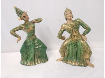 Fabulous Set Of 1950s Hollywood Regency Style Siamese Temple Dancers-Signed Yona Lippin California Pottery