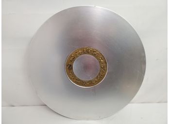 Very Cool Vintage Kensington Ware 18' Aluminum Round Platter With Bronze Horoscope Inlay