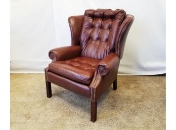 Classic Wingback Genuine Top Grain Leather Chair With Nailhead Accents