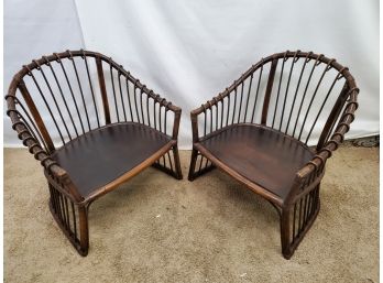Rare Vintage Pair Of Brandt Bamboo Dark Stain Barrel Chairs