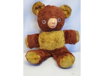 Adorable Antique Plush Teddy Bear With Button Eyes & Plastic Mouth & Nose