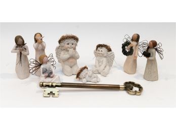 Assorted Collectible Figurines By Willow Tree And Kristen & Vintage Brass Key Letter Opener