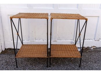 Pier 1 Wicker And Metal Side Tables - A Pair