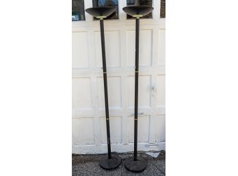 Black Metal Torchiere Floor Lamps - A Pair