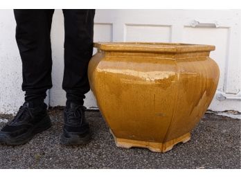 Large Ceramic Planter Pot With Ochre Tone Glaze