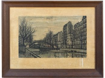 Bernard Buffet 'Canal St Martin' Print In Vintage Wooden Frame