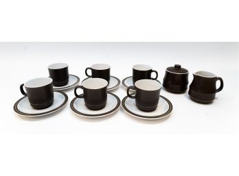 Vintage MCM Casual Ceram, Romanee Stoneware - Japan, 6 Cups & Saucers, Creamer, Sugar