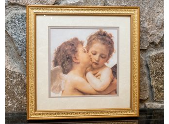 Cupid And Psyche - First Kiss Print, Framed In An Ornate Gold Frame And Double Mat