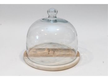 Be Home Stone & Wood Cheese Board With H Monogram And Glass Dome - New In Box