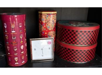 Restoration Hardware Desk Clock & Collection Of Tins