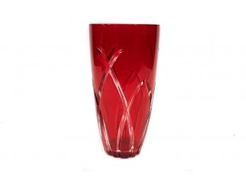 Cut To Clear Red Glass Vase