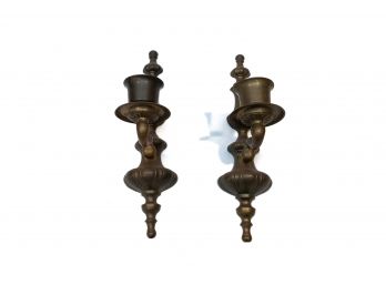 Vintage Brass Wall Mounted Sconce Candle Holders - A Pair