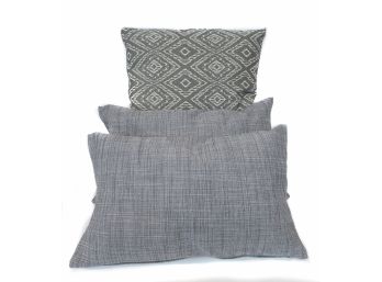 Collection Of 3 Grey And White Tone Accent Pillows, One With Geometric Design