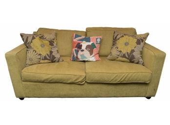 Crate & Barrel Sleeper Sofa With Floral Accent Pillows - Bulldog Pillow Not Included