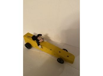 Signed Wooden Pinewood Derby Style Race Car, Mickey Mouse Cheese Car