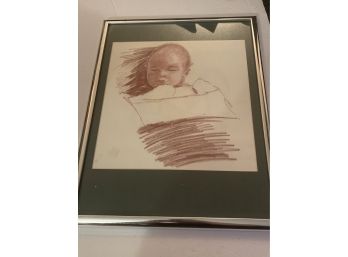 Amazing Pastel Of A Baby On Paper, Framed And Matted