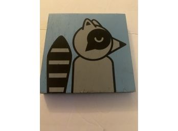 Raccoon On Wood Board Signed By Artist