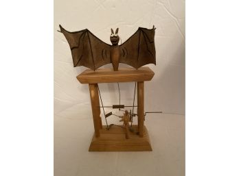 Animatronic Mechanical Wooden Bat Sculpture By Neil Hardy, Signed, Moves!