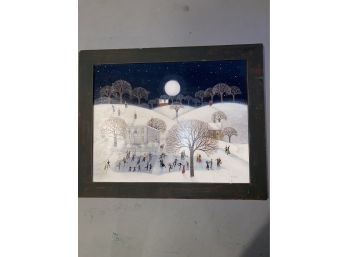 Diana Card Oil On Board Titled Moonlight Skaters, Signed