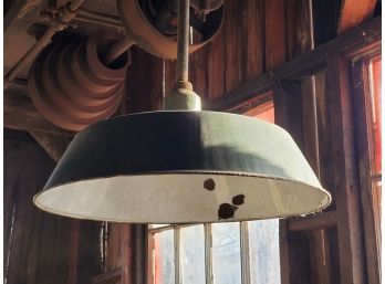 Antique Green & White Enamel Industrial Pendant Light Fixture