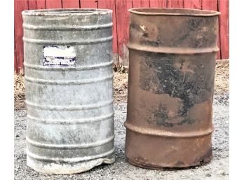 Pair Of Vintage Metal Drums - One From The Bridgeport Brass Co.