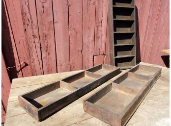 Three Antique Wooden Compartment Storage Boxes For Tool Storage