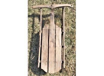 Antique Wooden Snow Sled From Firestone With Metal Runners And Hardware