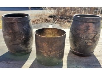 Antique Pewter & Silver Plate Assortment-Sheffield Baby Cup 1919