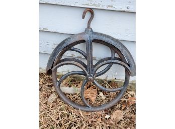 Wonderful Antique Black Wrought Iron Barn Pulley - Pulled Off An Antique Milford CT Barn!!!