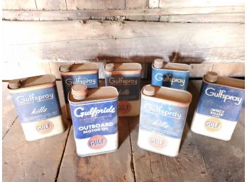 Assortment Of Vintage GULF Outboard Motor Oil & Insect Spray