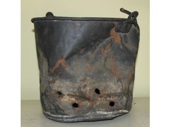 Antique Black Bucket With Gun Shot Holes In It - Cool Look