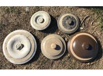 Collection Of Five Antique Salt Glazed Crock Lids