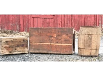 Pair Of Wooden Crates And Barrel - One From Russell-burdsall And Ward Bolt & Nut Co.