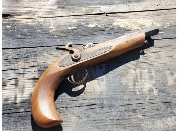 Vintage Black Powder Wood & Brass Decorative Pistol