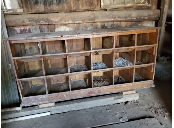 Vintage Eighteen Cubby Wood Barn / Garage / Workshop Sorting Bin