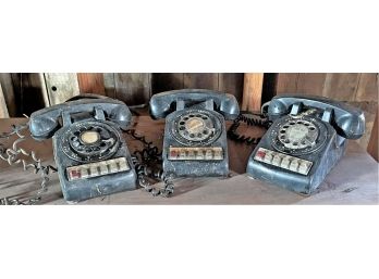 Set Of Three Vintage Multiline Rotary Office Phones