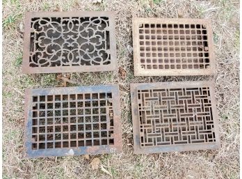 Four Antique Cast Iron  & Metal Heating Vent Grates With Louvres