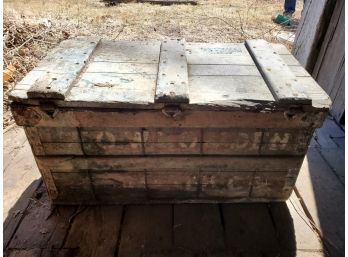 Antique Wood Crate With Galvanized Interior With Graphics