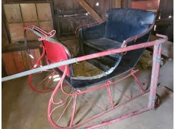 LQQK!!!  Antique Mid 1800s 2 Person Horse Drawn Black & Red Sleigh With Shafts!!!!!  - See Description