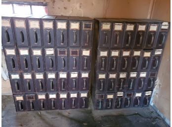 Two Antique Metal Industrial Time Card File Cabinets