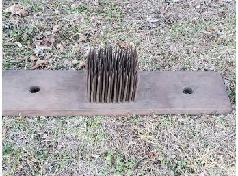 Antique Primitive Metal Spike & Wood Wool Comb